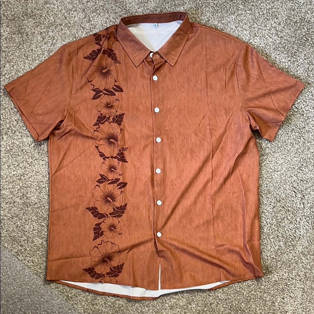 Men's Floral Print Shirt - Rust